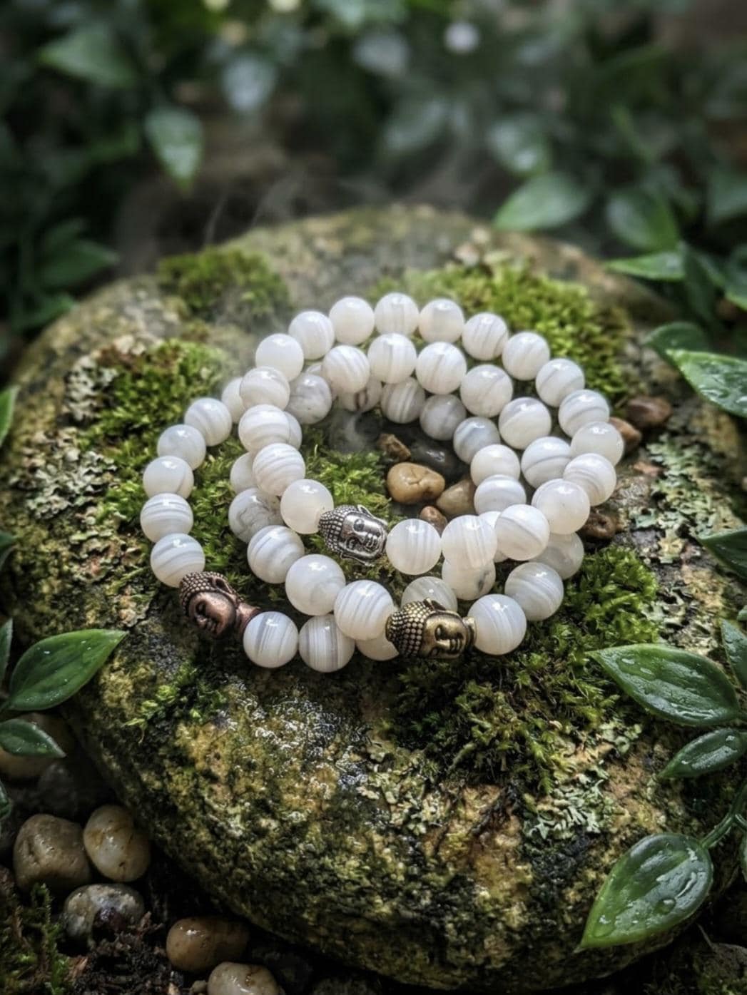 white stripe agate beaded bracelet